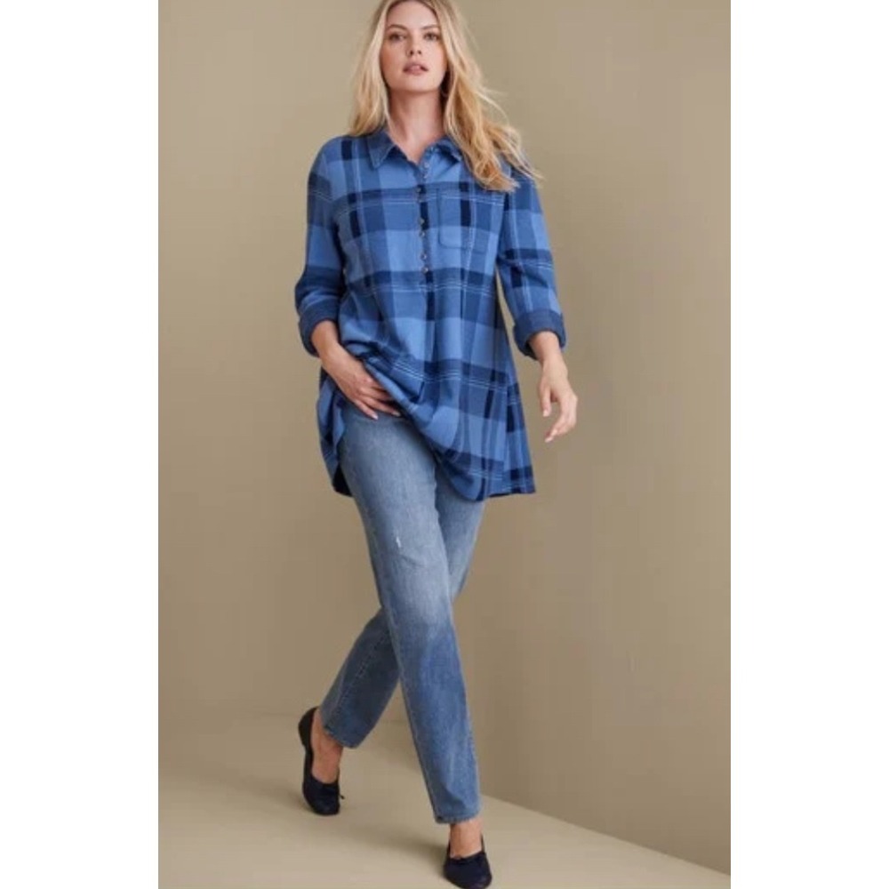 NEW Soft Surroundings The Ultimate Relaxed Straight Jeans Naomi Wash Size L